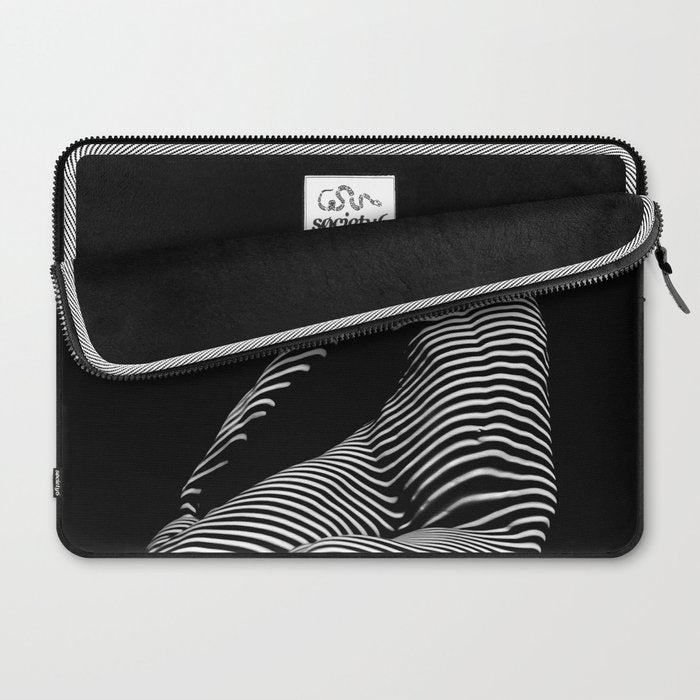0077s-DJA Abstract Photograph of Seated Woman Striped by Light and Shade Laptop Sleeve Gallery Image 2