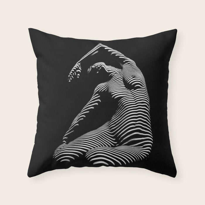 0077s-DJA Abstract Photograph of Seated Woman Striped by Light and Shade Throw Pillow Gallery Image 6