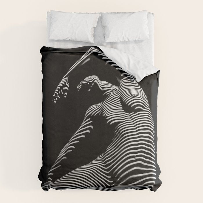 0077s-DJA Abstract Photograph of Seated Woman Striped by Light and Shade Duvet Cover Gallery Image 6