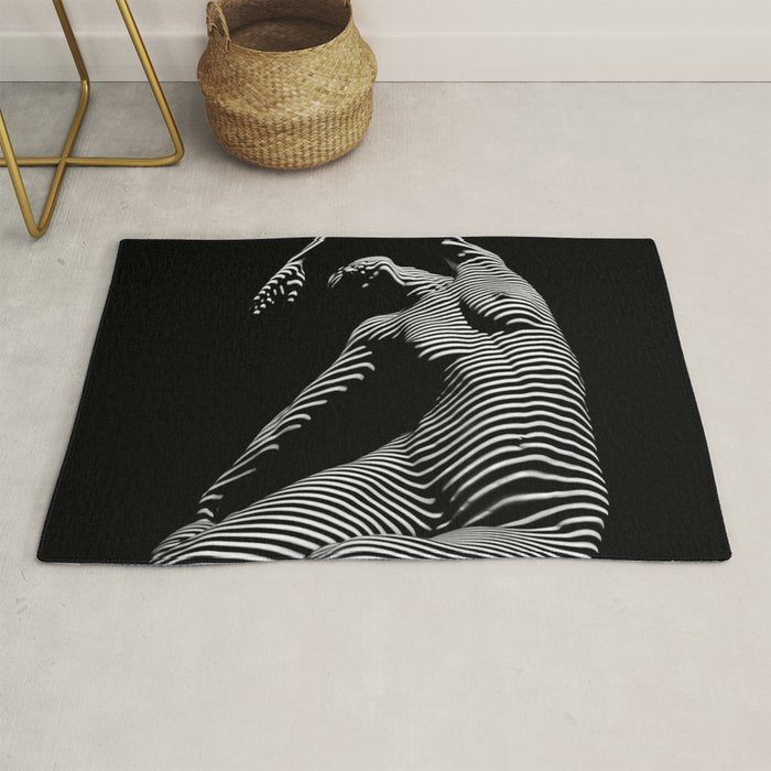 0077s-DJA Abstract Photograph of Seated Woman Striped by Light and Shade Rug Gallery Image 1