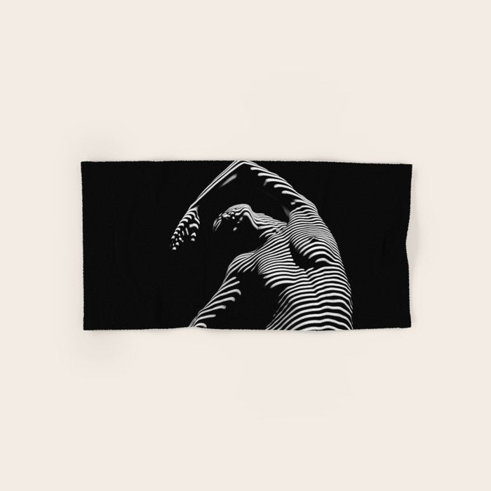 0077s-DJA Abstract Photograph of Seated Woman Striped by Light and Shade Bath Towel Gallery Image 1