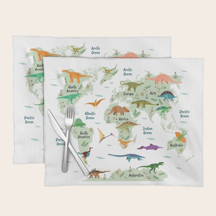 Colorful Dinosaur World Map Placemat Gallery Image 1