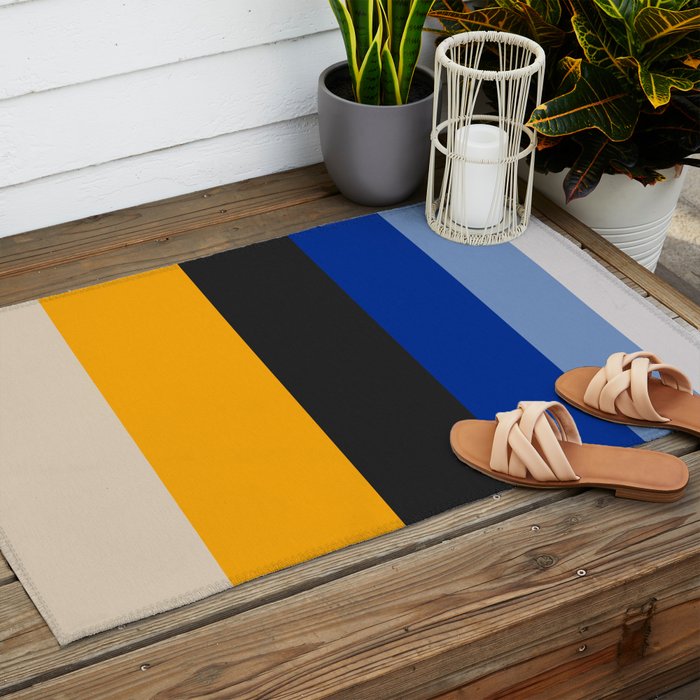 Complementary Blue & Yellow Colorful Geometric Pattern Outdoor Rug Gallery Image 2