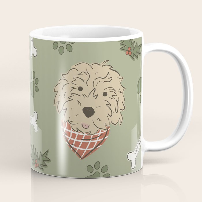 Holiday Doodle Dogs . Tan and Brown Coffee Mug Gallery Image 1
