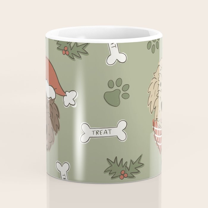 Holiday Doodle Dogs . Tan and Brown Coffee Mug Gallery Image 4