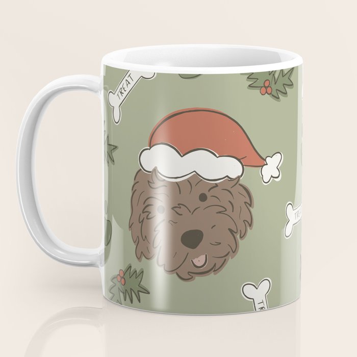 Holiday Doodle Dogs . Tan and Brown Coffee Mug Gallery Image 3