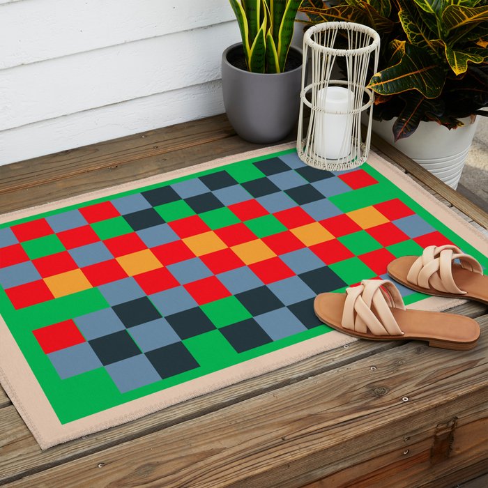 Colorful Checkerboard 2 Outdoor Rug Gallery Image 2
