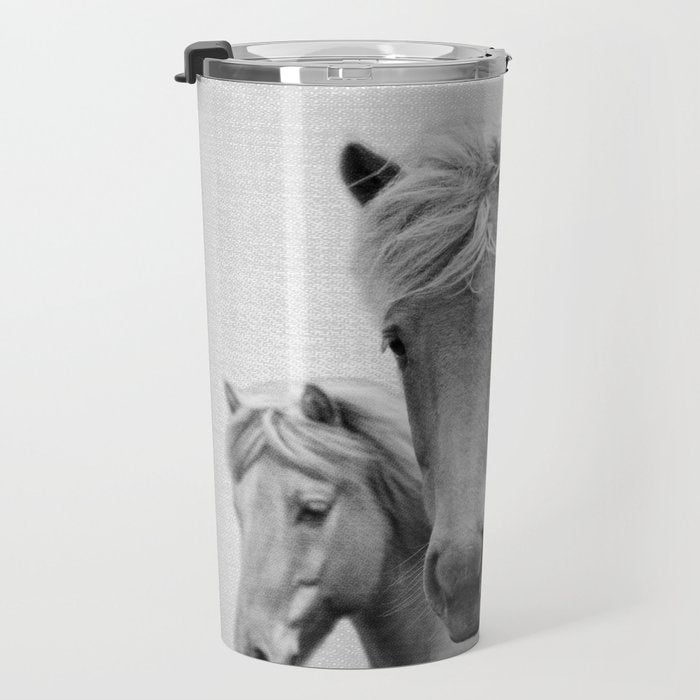 Horses - Black & White Travel Mug Gallery Image 3