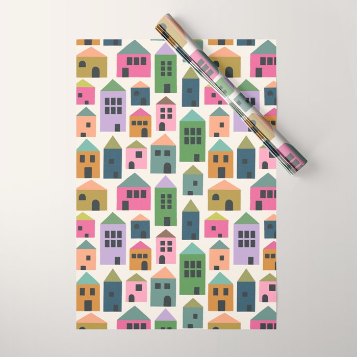 Happy Houses - Multi-colored Wrapping Paper Gallery Image 1