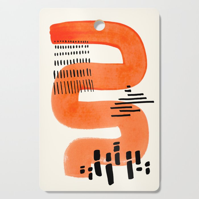 Mid Century Modern abstract Minimalist Fun Colorful Shapes Patterns Orange Watercolor Wiggle Stroke Cutting Board Gallery Image 1