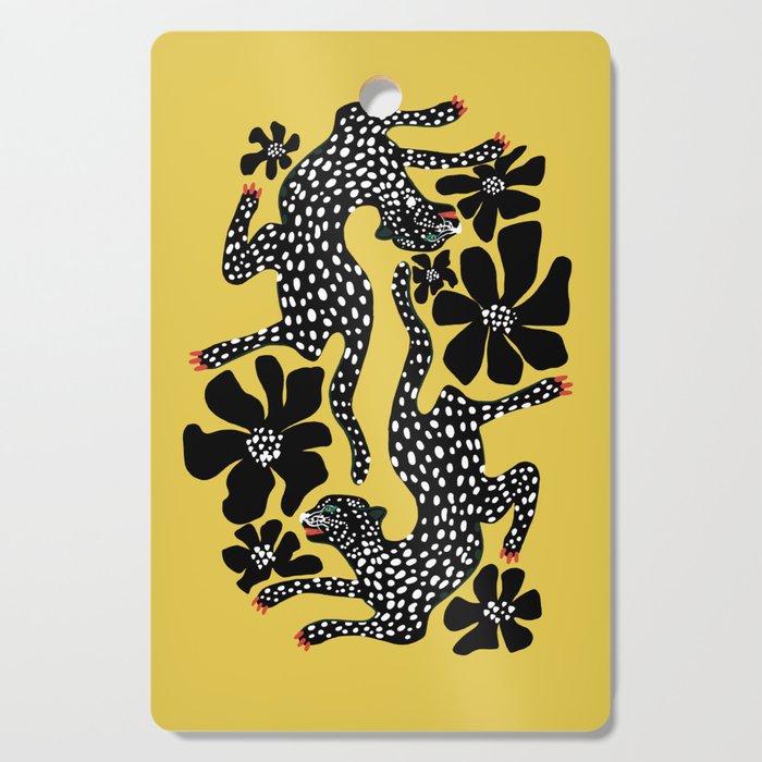 Bold Leopard Art Print on Pink with Floral Accents - Modern Animal Wall Art Cutting Board Gallery Image 1