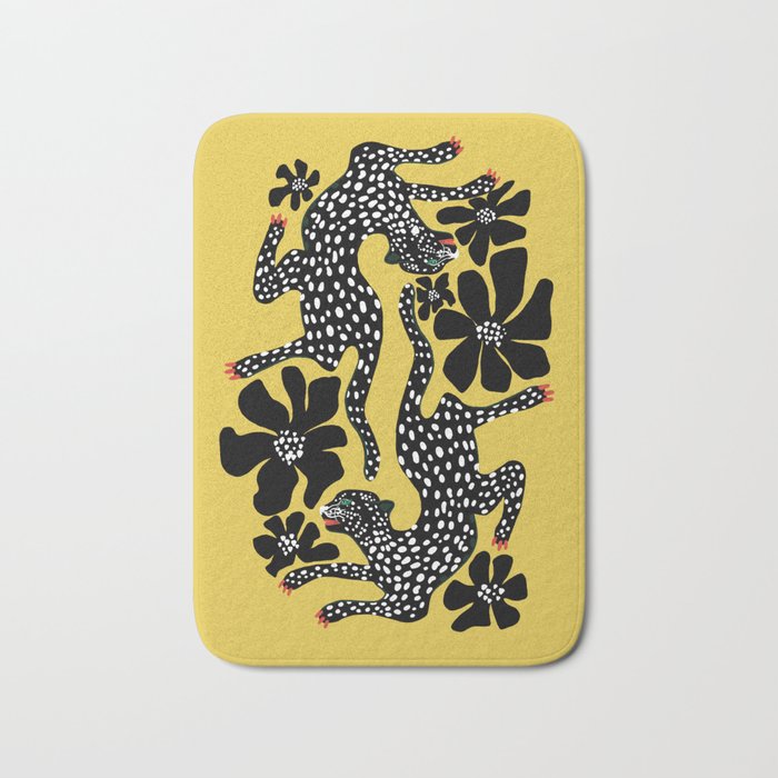 Bold Leopard Art Print on Pink with Floral Accents - Modern Animal Wall Art Bath Mat Gallery Image 1