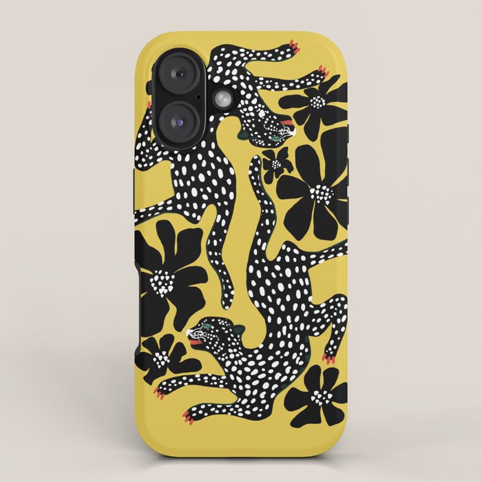 Bold Leopard Art Print on Pink with Floral Accents - Modern Animal Wall Art iPhone Case Gallery Image 1