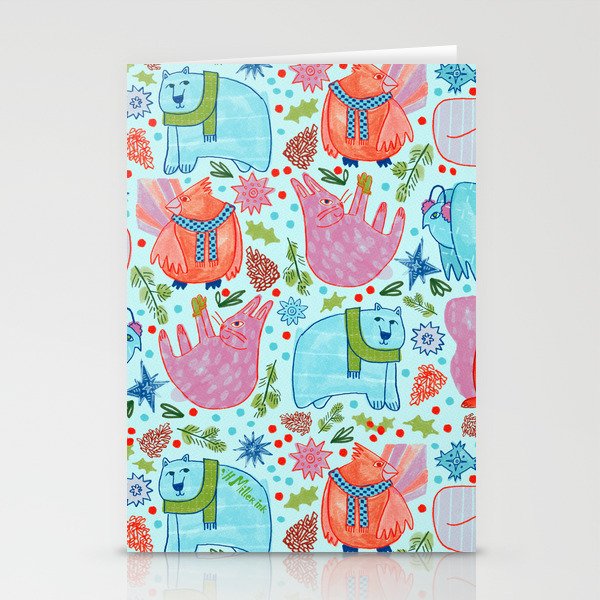 Winter Forest Woodland Animals in Arctic Blue Stationery Card Gallery Image 2