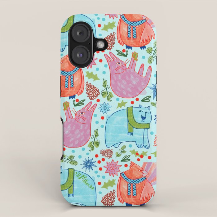 Winter Forest Woodland Animals in Arctic Blue iPhone Case Gallery Image 1