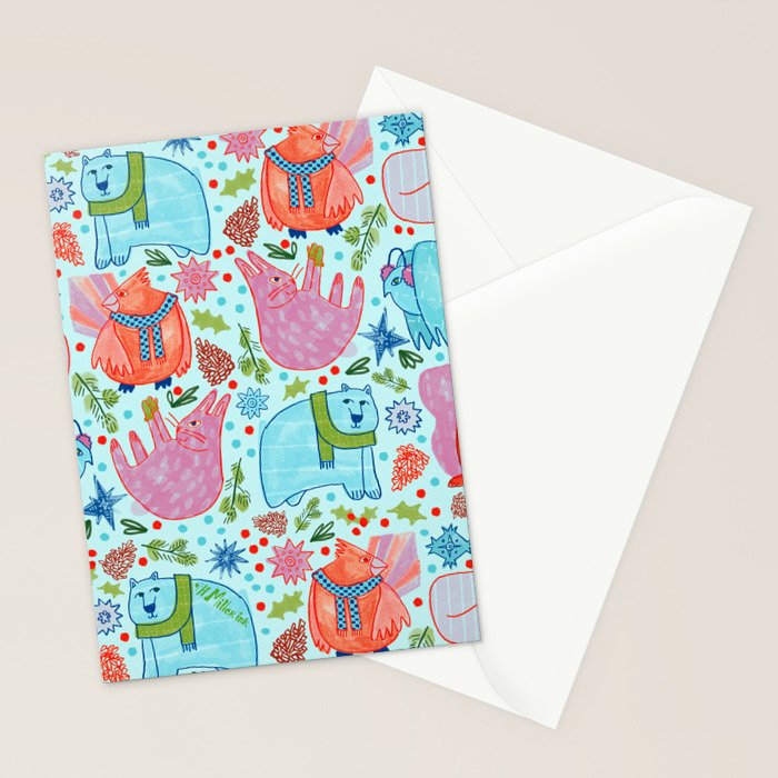 Winter Forest Woodland Animals in Arctic Blue Stationery Card Gallery Image 2