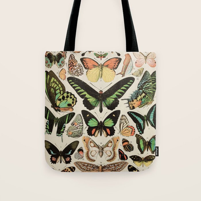 Papillon II Vintage French Butterfly Chart by Adolphe Millot Tote Bag Gallery Image 1