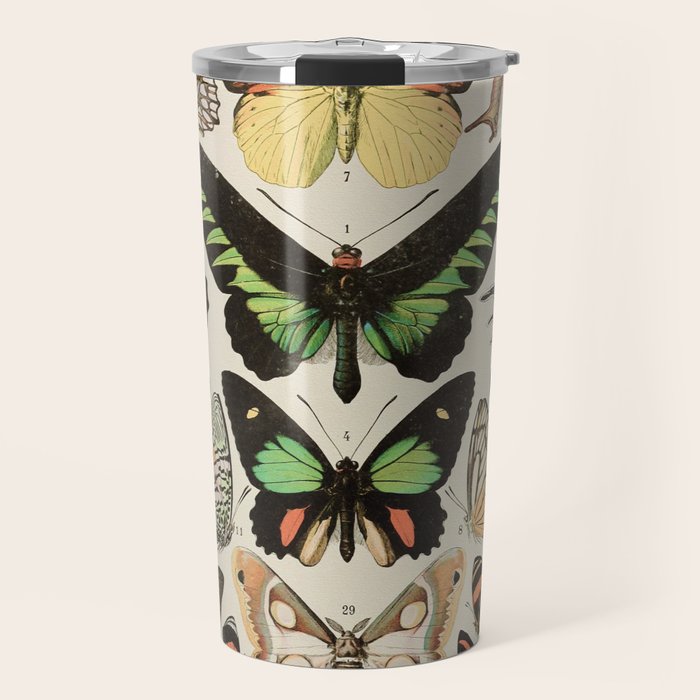 Papillon II Vintage French Butterfly Chart by Adolphe Millot Travel Mug Gallery Image 1