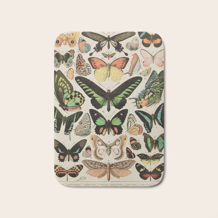 Papillon II Vintage French Butterfly Chart by Adolphe Millot Bath Mat Gallery Image 1