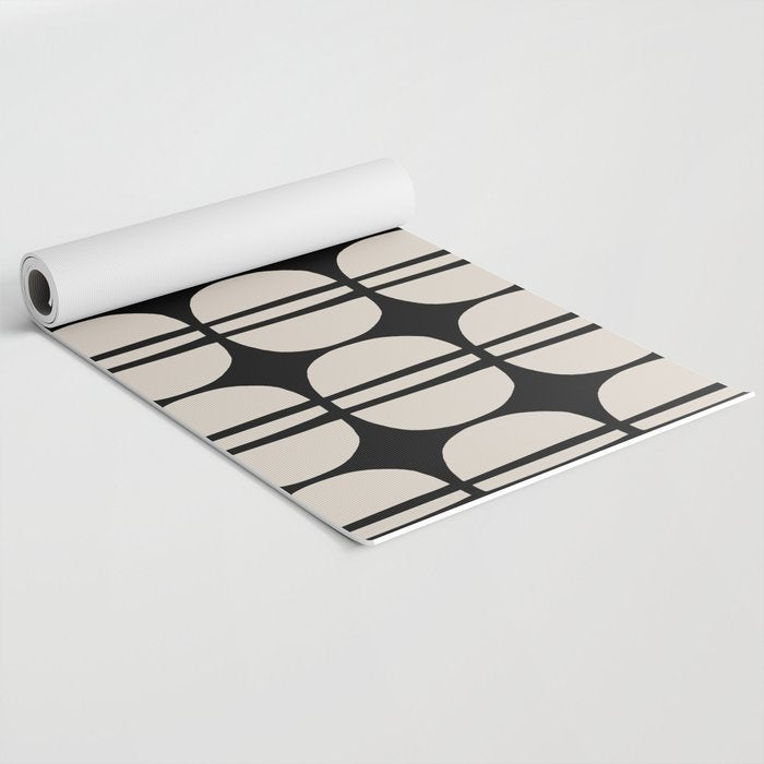Mid Century Modern Geometric Pattern 157 Mid Mod Black and Linen White Yoga Mat Gallery Image 2