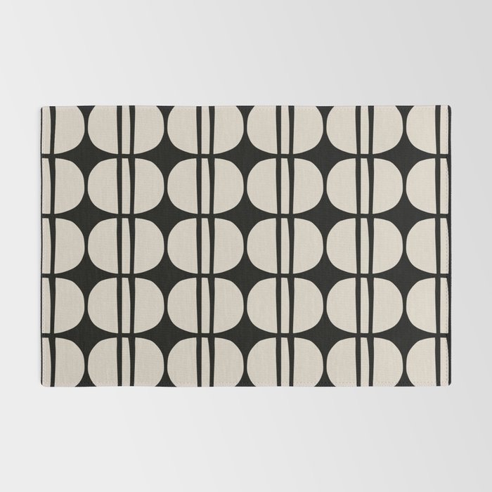 Mid Century Modern Geometric Pattern 157 Mid Mod Black and Linen White Rug Gallery Image 2