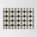 Mid Century Modern Geometric Pattern 157 Mid Mod Black and Linen White Rug Gallery Image 2