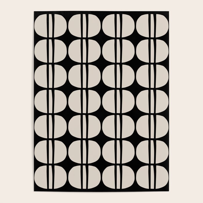 Mid Century Modern Geometric Pattern 157 Mid Mod Black and Linen White Poster Gallery Image 1