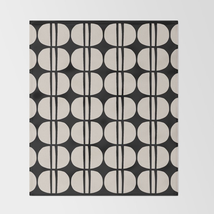 Mid Century Modern Geometric Pattern 157 Mid Mod Black and Linen White Throw Blanket Gallery Image 2