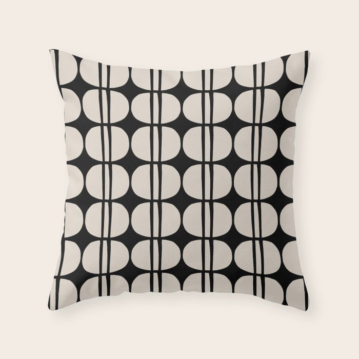 Mid Century Modern Geometric Pattern 157 Mid Mod Black and Linen White Throw Pillow Gallery Image 6