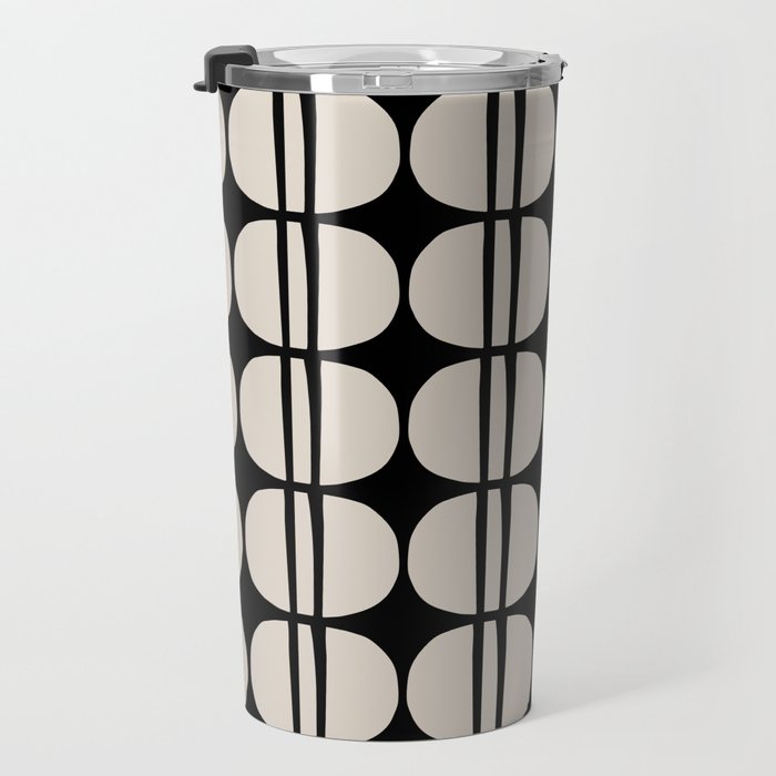 Mid Century Modern Geometric Pattern 157 Mid Mod Black and Linen White Travel Mug Gallery Image 3