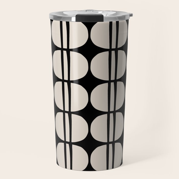 Mid Century Modern Geometric Pattern 157 Mid Mod Black and Linen White Travel Mug Gallery Image 1