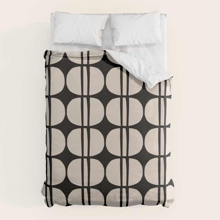 Mid Century Modern Geometric Pattern 157 Mid Mod Black and Linen White Duvet Cover Gallery Image 6
