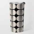 Mid Century Modern Geometric Pattern 157 Mid Mod Black and Linen White Travel Mug Gallery Image 2