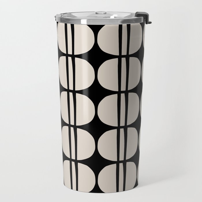 Mid Century Modern Geometric Pattern 157 Mid Mod Black and Linen White Travel Mug Gallery Image 2