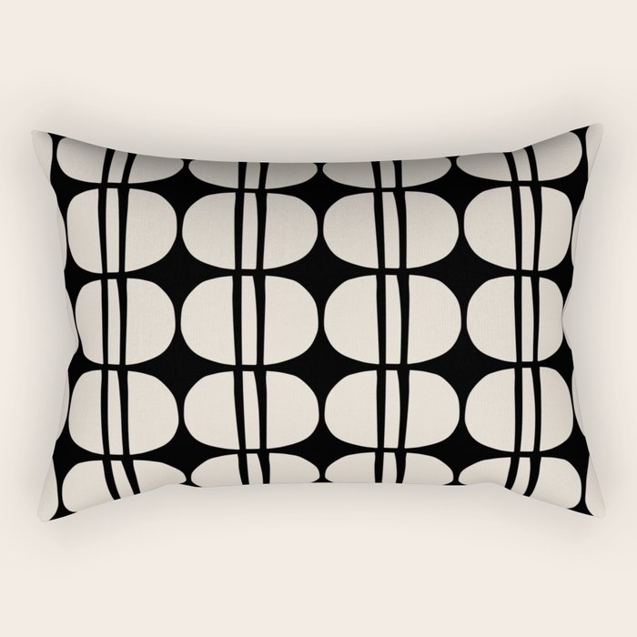 Mid Century Modern Geometric Pattern 157 Mid Mod Black and Linen White Rectangular Pillow Gallery Image 2