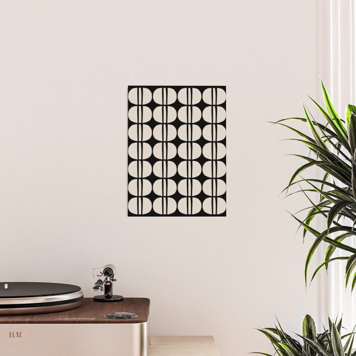 Mid Century Modern Geometric Pattern 157 Mid Mod Black and Linen White Poster Gallery Image 2