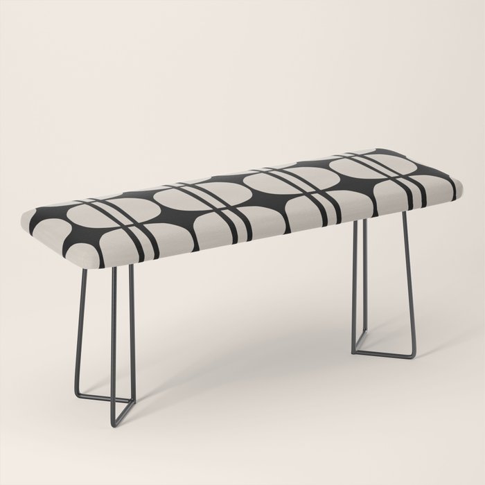 Mid Century Modern Geometric Pattern 157 Mid Mod Black and Linen White Bench Gallery Image 1