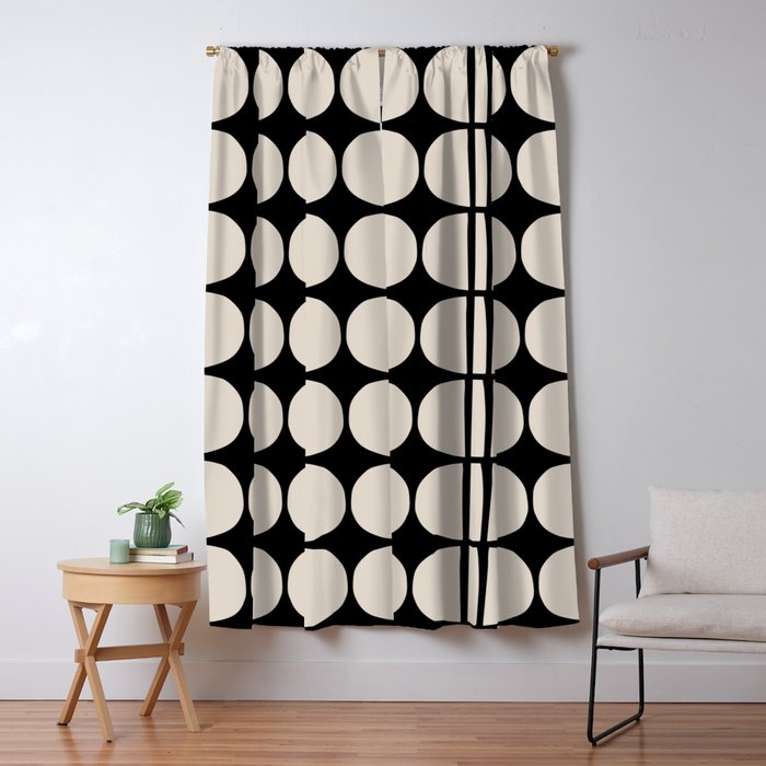 Mid Century Modern Geometric Pattern 157 Mid Mod Black and Linen White Window Curtain Gallery Image 5