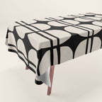Mid Century Modern Geometric Pattern 157 Mid Mod Black and Linen White Tablecloth Gallery Image 1