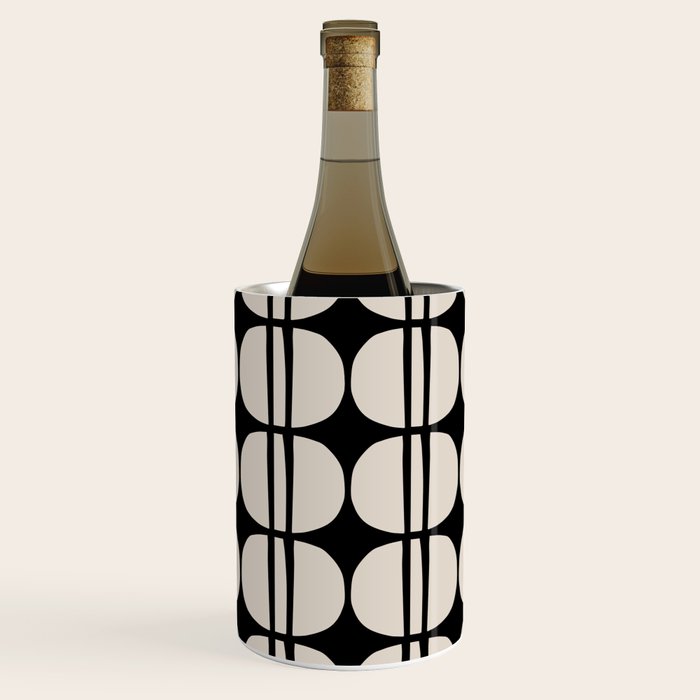 Mid Century Modern Geometric Pattern 157 Mid Mod Black and Linen White Wine Chiller Gallery Image 1