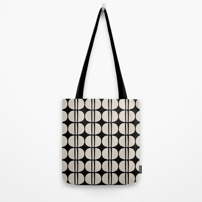 Mid Century Modern Geometric Pattern 157 Mid Mod Black and Linen White Tote Bag Gallery Image 2