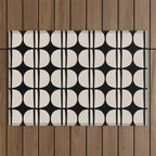 Mid Century Modern Geometric Pattern 157 Mid Mod Black and Linen White Outdoor Rug Gallery Image 1