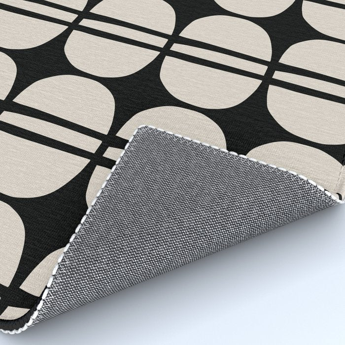 Mid Century Modern Geometric Pattern 157 Mid Mod Black and Linen White Rug Gallery Image 4