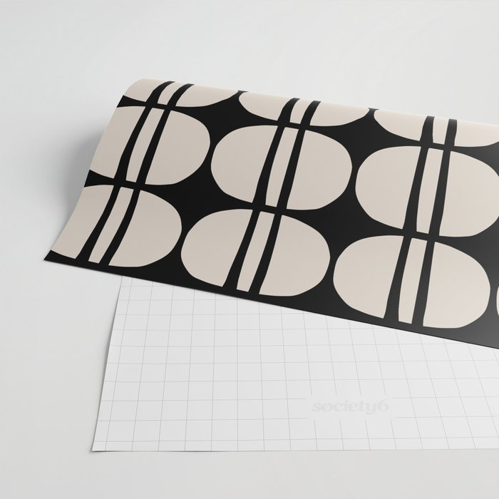 Mid Century Modern Geometric Pattern 157 Mid Mod Black and Linen White Wrapping Paper Gallery Image 2