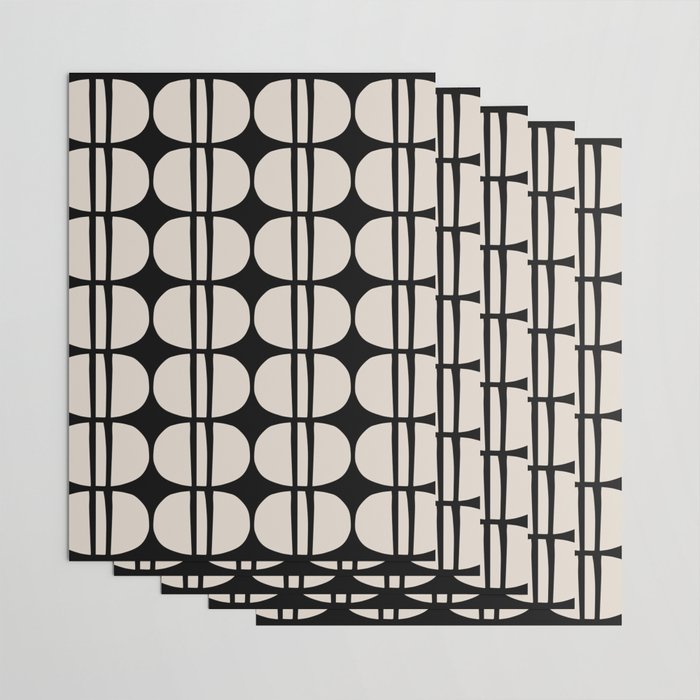 Mid Century Modern Geometric Pattern 157 Mid Mod Black and Linen White Wrapping Paper Gallery Image 3