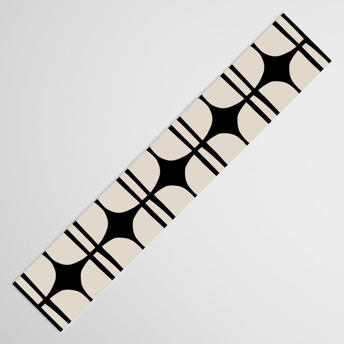 Mid Century Modern Geometric Pattern 157 Mid Mod Black and Linen White Table Runner Gallery Image 3