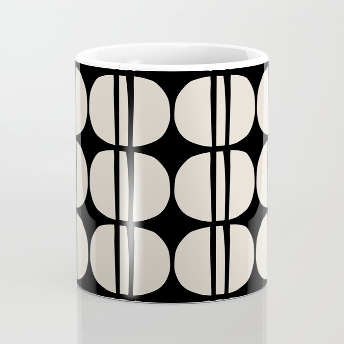 Mid Century Modern Geometric Pattern 157 Mid Mod Black and Linen White Coffee Mug Gallery Image 4