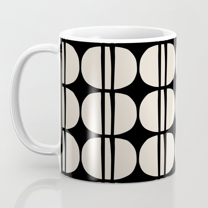 Mid Century Modern Geometric Pattern 157 Mid Mod Black and Linen White Coffee Mug Gallery Image 3