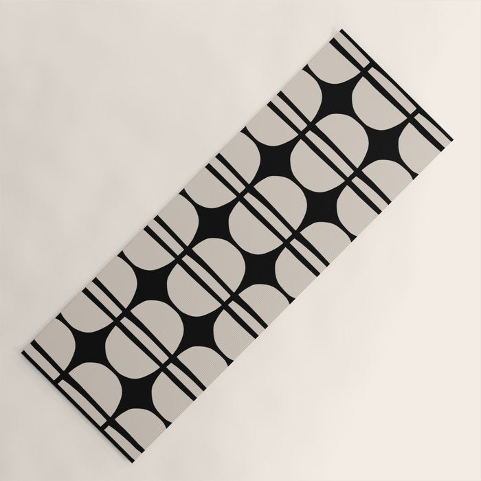 Mid Century Modern Geometric Pattern 157 Mid Mod Black and Linen White Yoga Mat Gallery Image 1