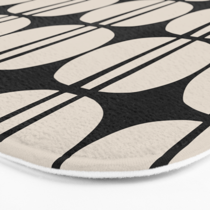 Mid Century Modern Geometric Pattern 157 Mid Mod Black and Linen White Bath Mat Gallery Image 3